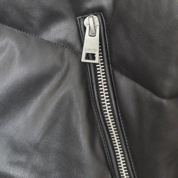 New Levi Strauss Faux Leather Short Puffer Zip up Black Women's Jacket Size XL - Picture 6 of 11